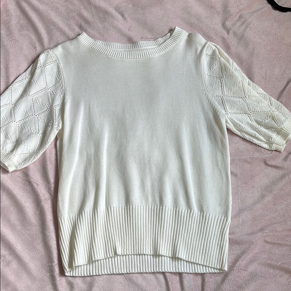 Cream Knit Short Sleeve Sweater
